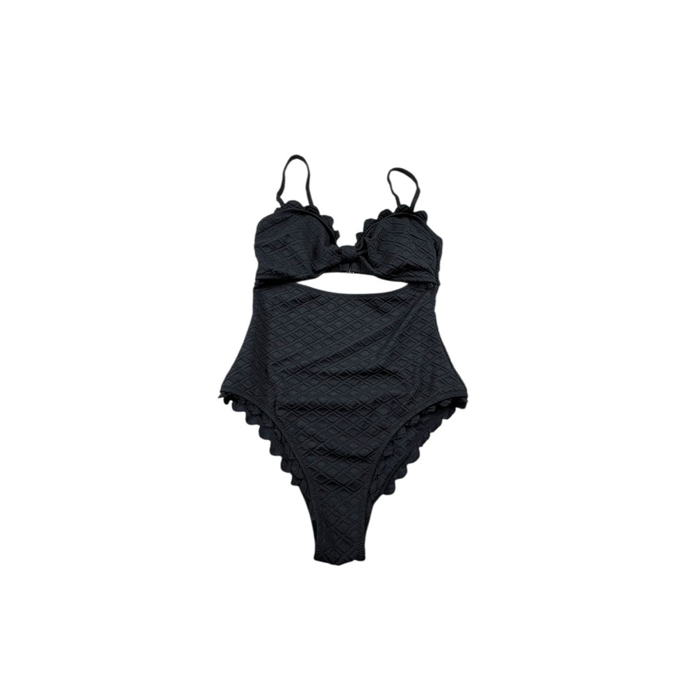 Unbranded Black Textured One Piece Swimsuit Cut Out Ruched High Cut‎